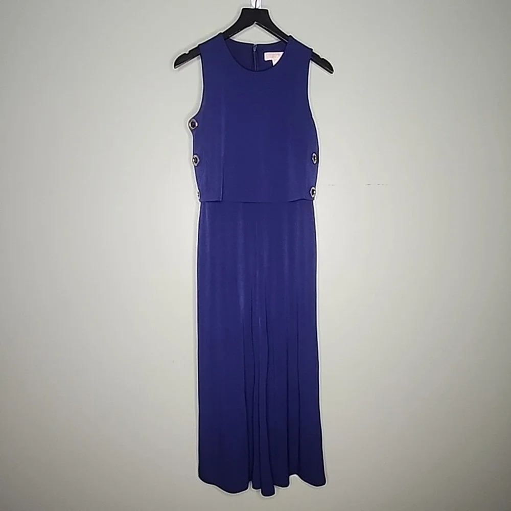 Michael‎ Kors Jumpsuit Sleeveless Wide Leg Navy Blue XS Gold Grommet Layered